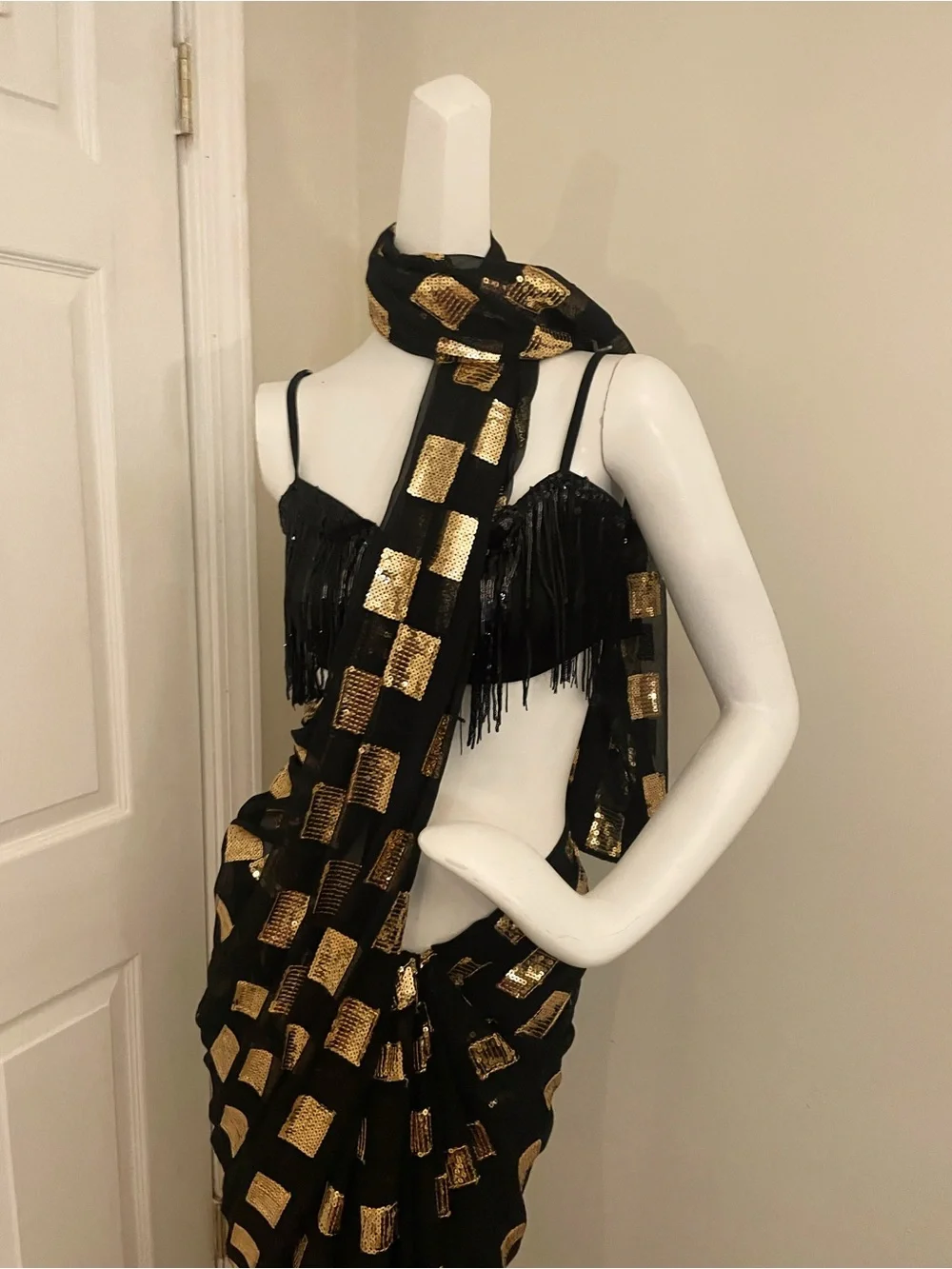Party Sequin Wrap Dress - Black and Gold